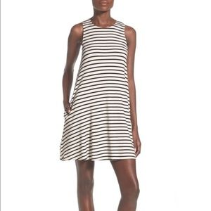 High Neck Striped Swing Dress